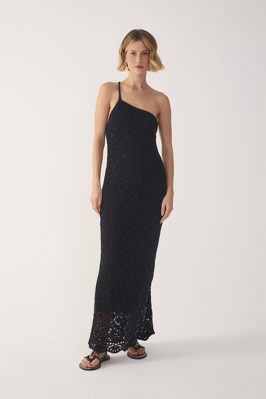 Black One-Shoulder Knit Maxi Dress