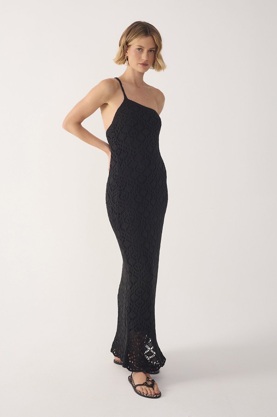 Black One-Shoulder Knit Maxi Dress