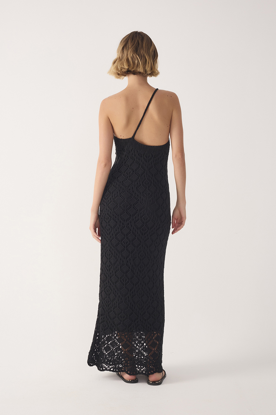 Black One-Shoulder Knit Maxi Dress