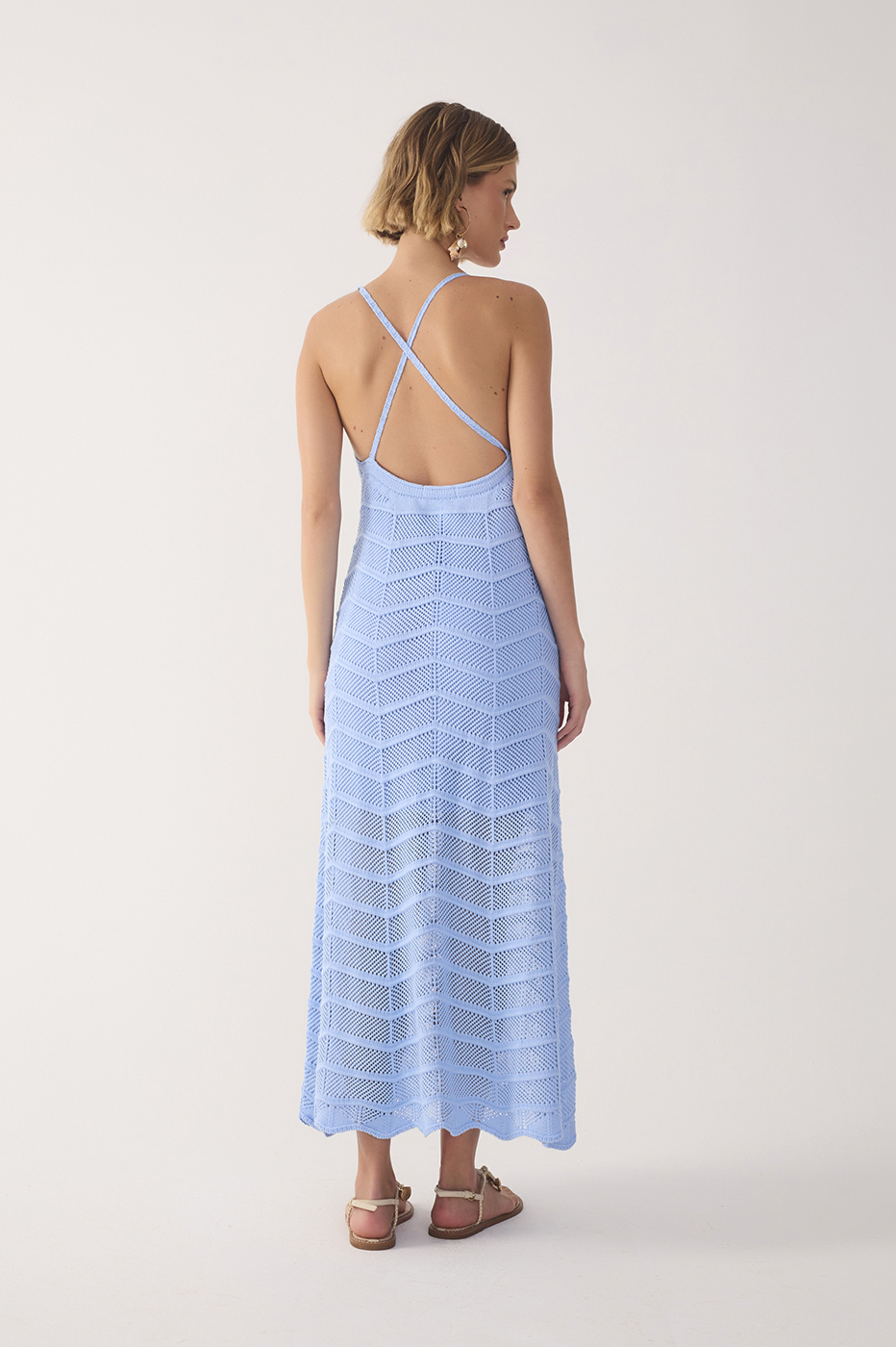 Blue V Neck Knit Midi Dress