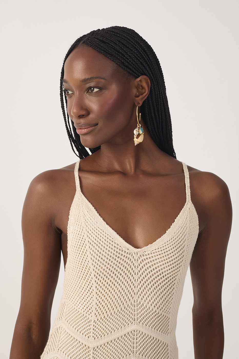 Beige V Neck Knit Midi Dress
