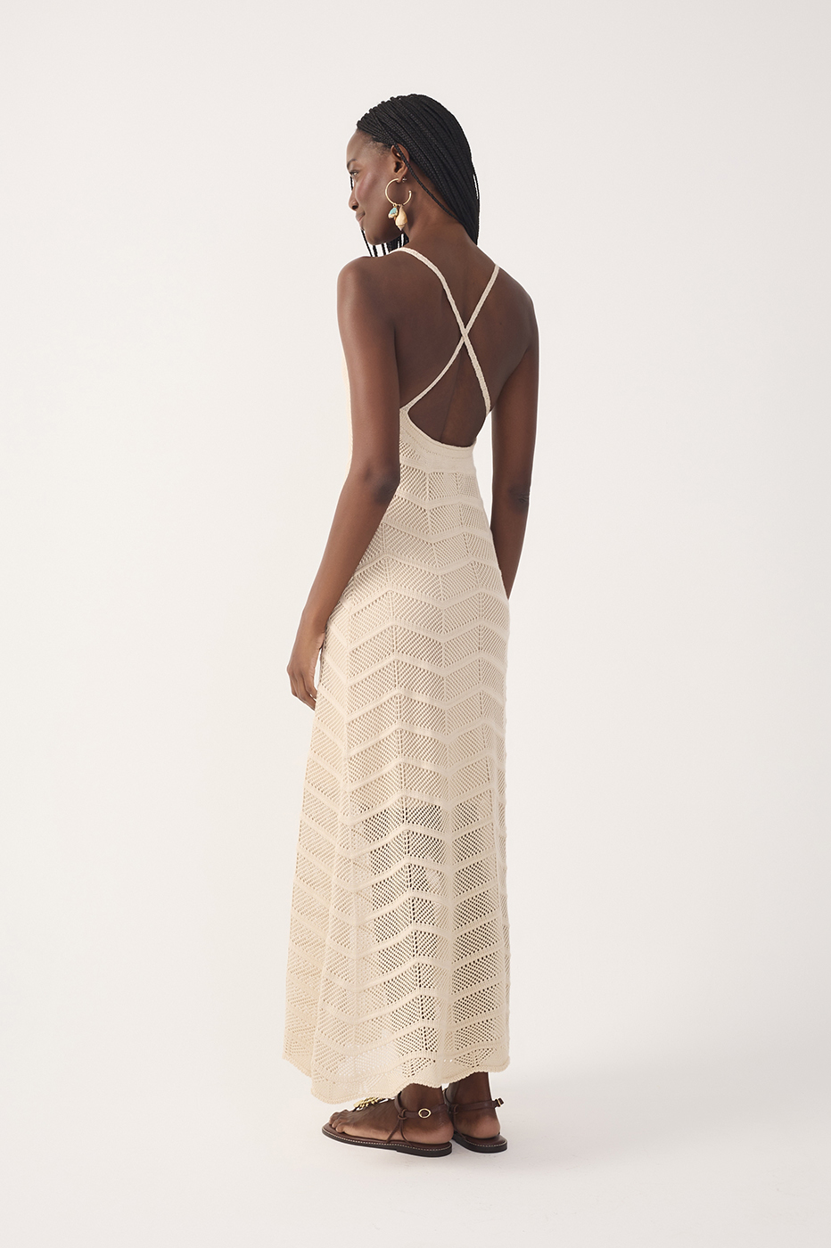 Beige V Neck Knit Midi Dress