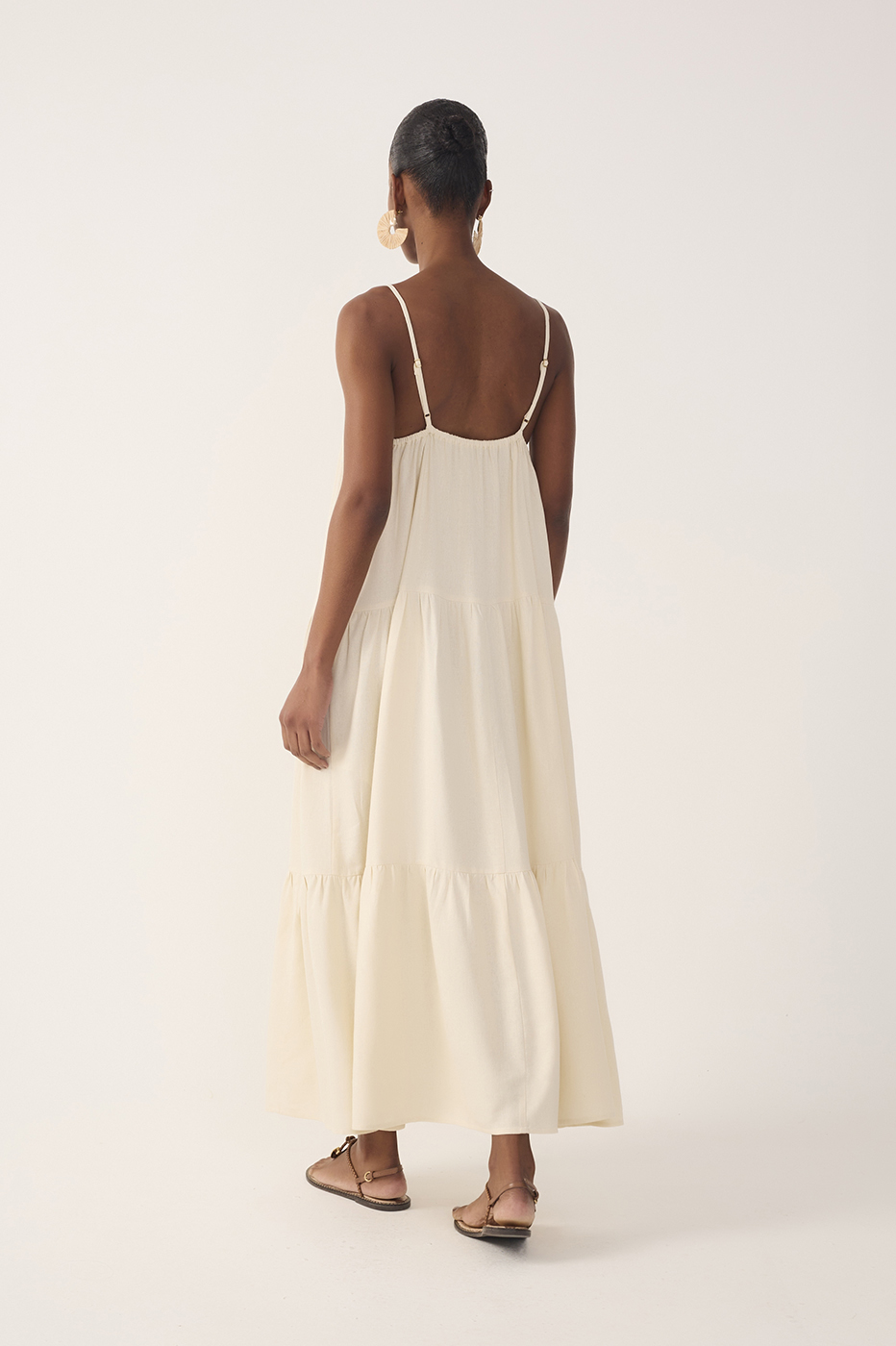 Off-White Tiered Embroidered Linen Maxi Dress