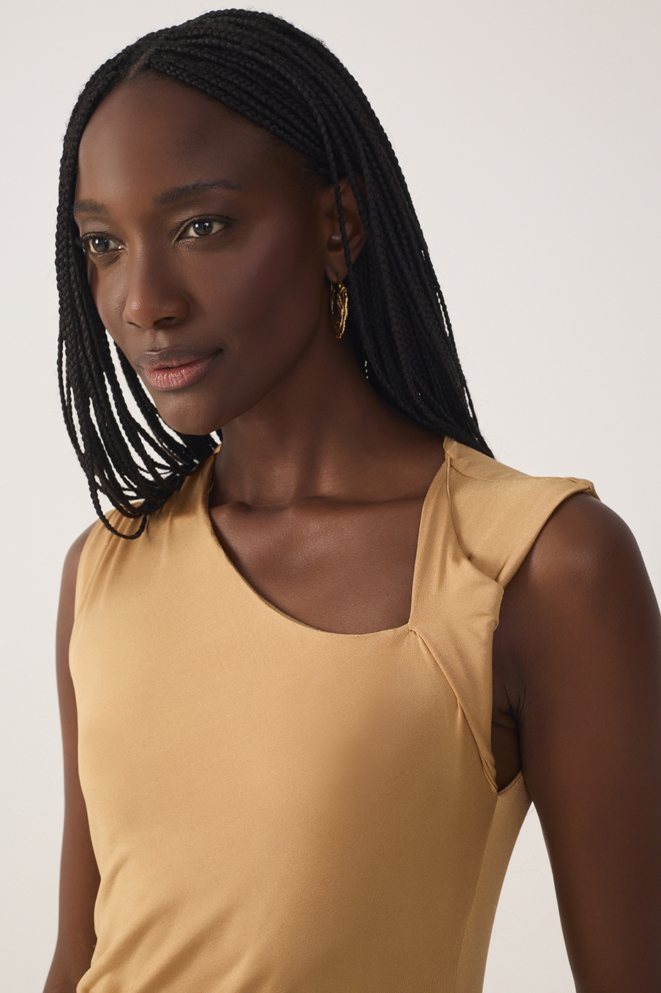 Beige Jersey Twisted Shoulder Dress