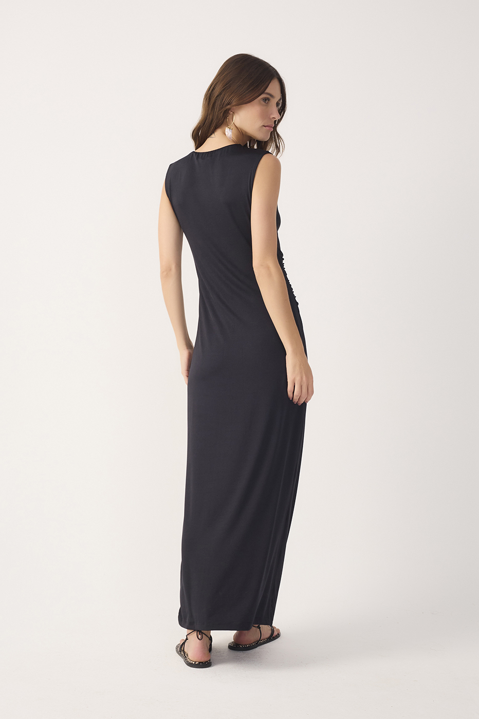 Black Jersey Twisted Shoulder Dress