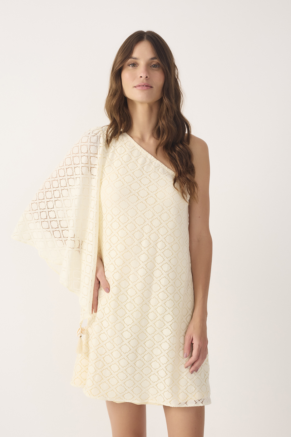 Off-White One-Shoulder Lace Mini Dress