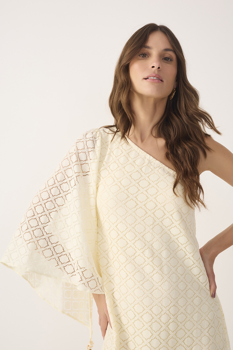Off-White One-Shoulder Lace Mini Dress