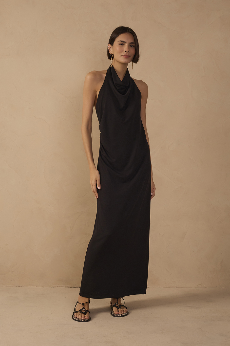 Black Ruched Halter Neck Maxi Dress