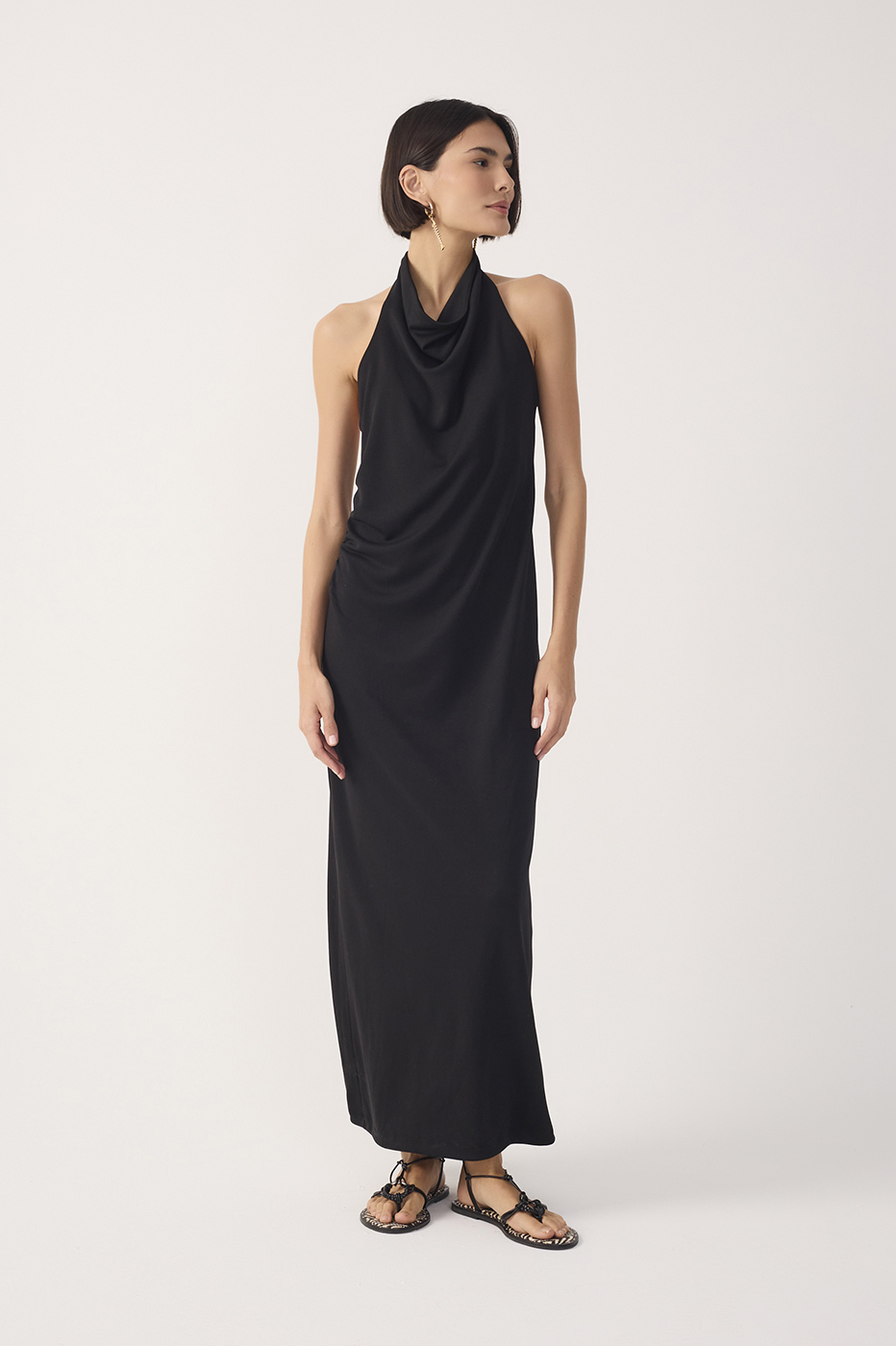 Black Ruched Halter Neck Maxi Dress