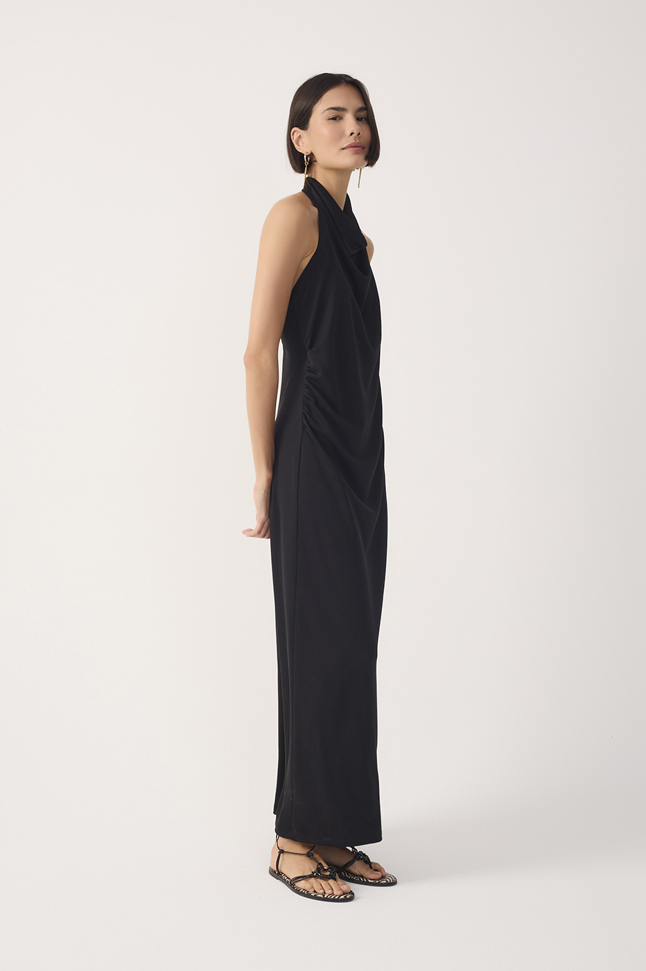 Black Ruched Halter Neck Maxi Dress