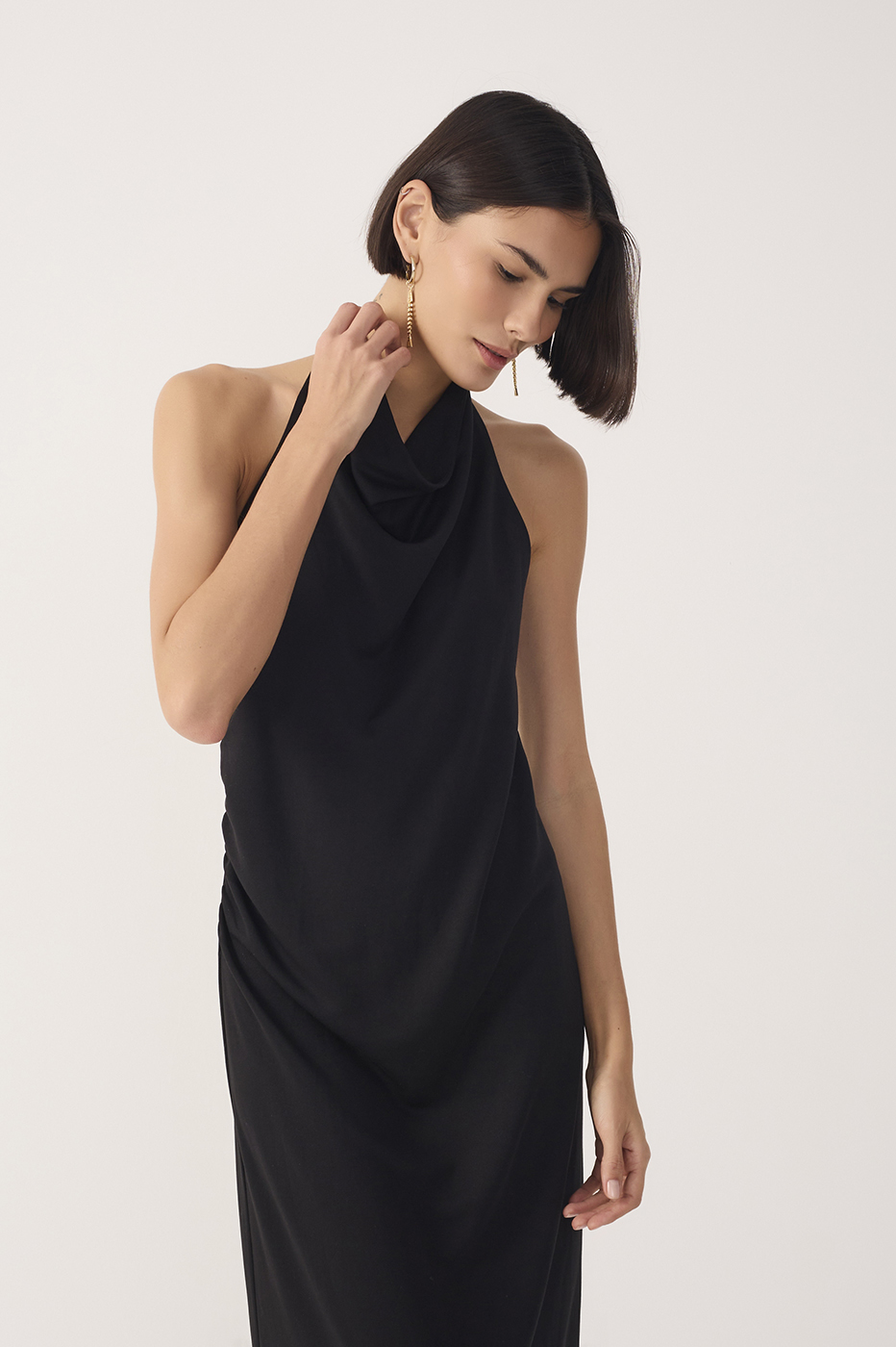 Black Ruched Halter Neck Maxi Dress
