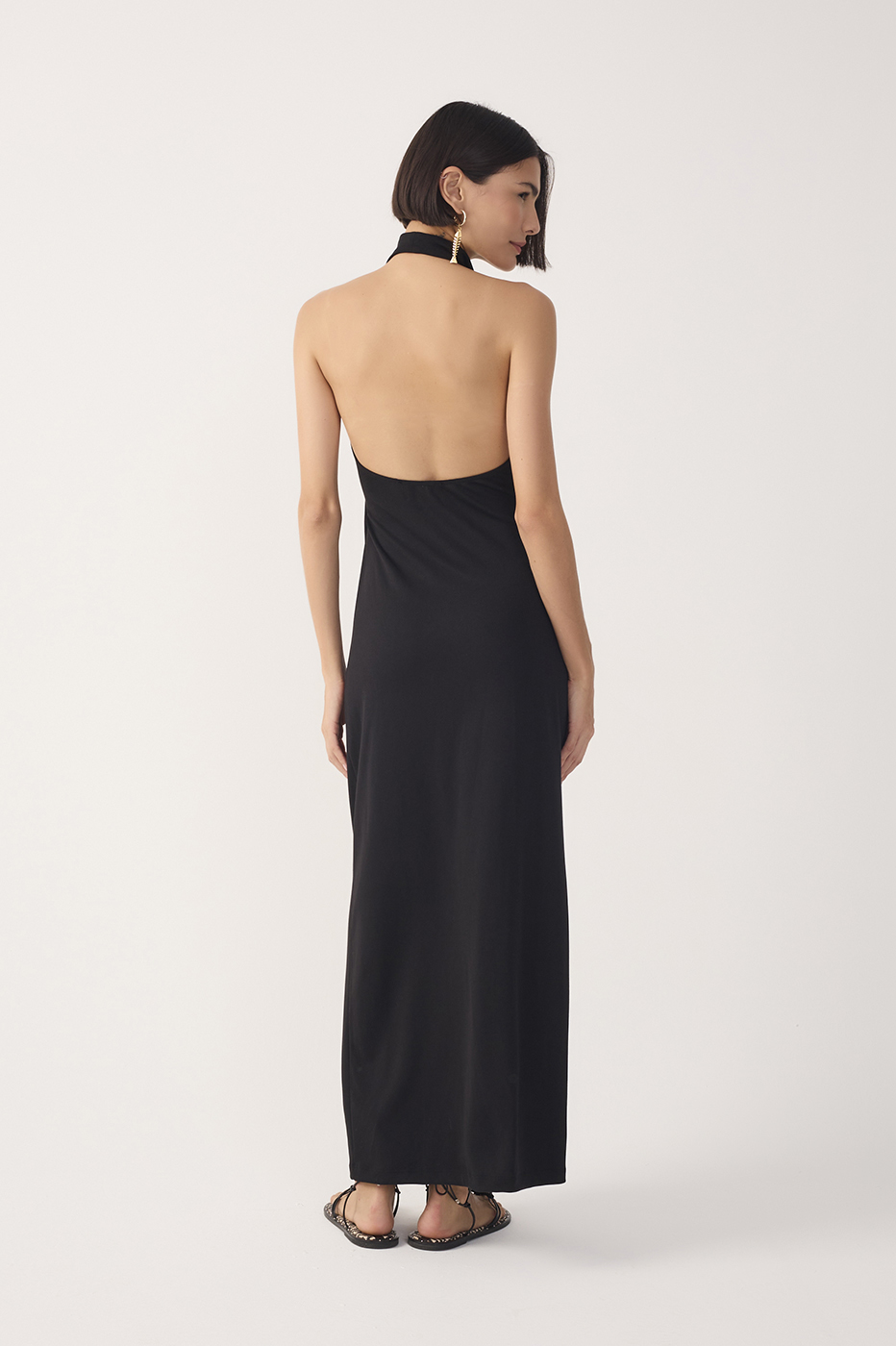 Black Ruched Halter Neck Maxi Dress