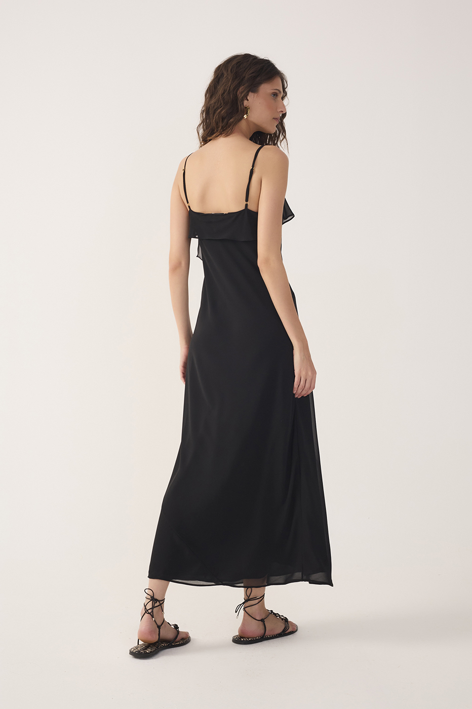 Cropped Crepe Neckline Ruffle Dress