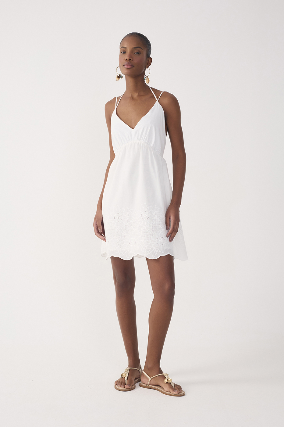 Short Cotton Embroidered Ruffled Dress