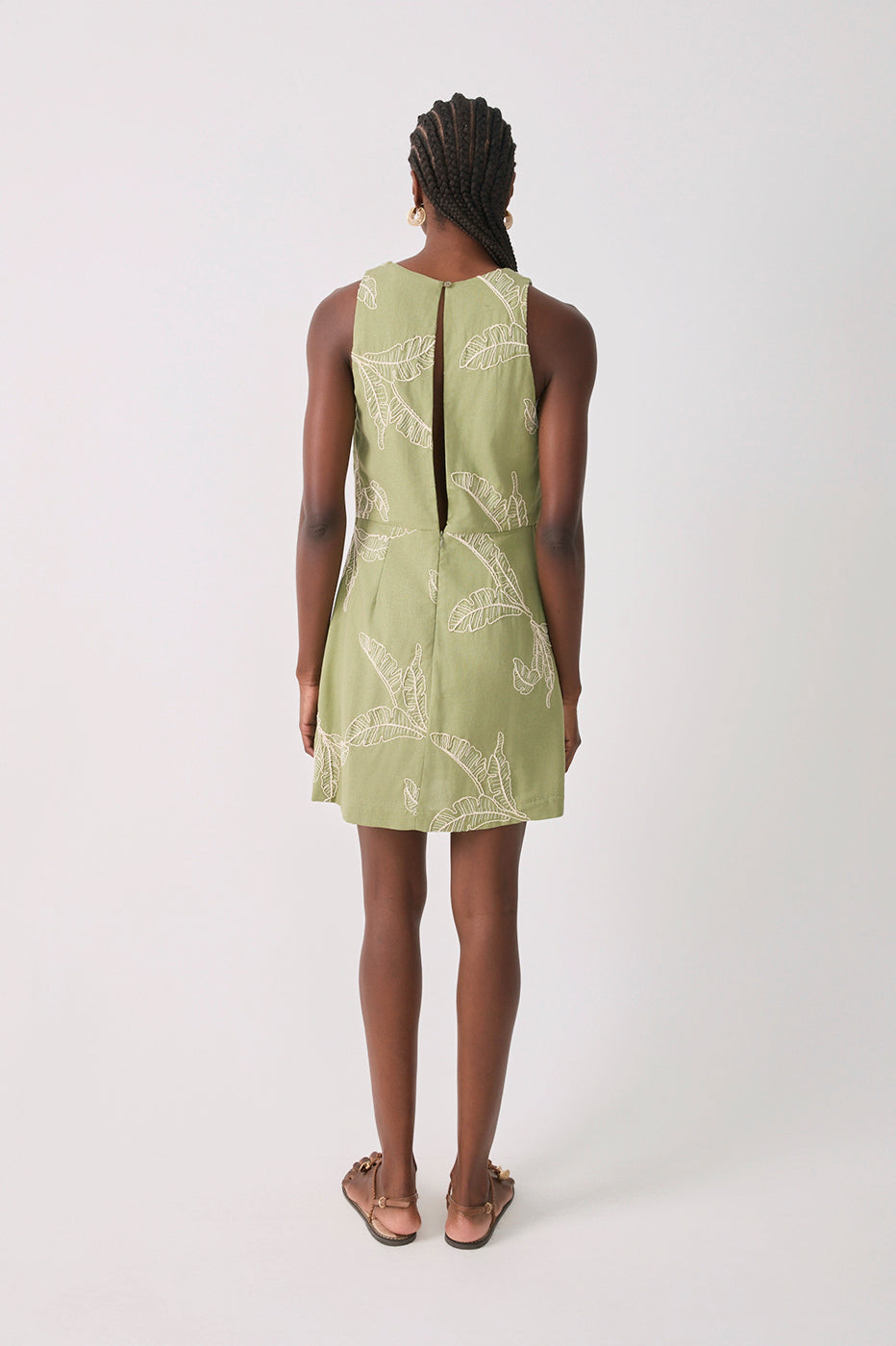 Short Linen Leaf Embroidery Dress