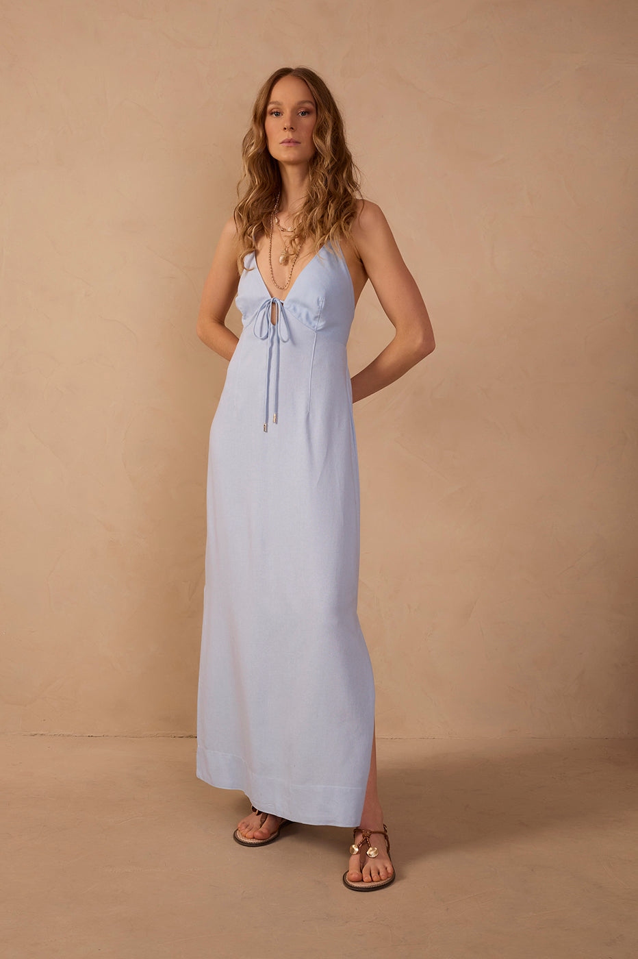Cropped Linen Tie Dress