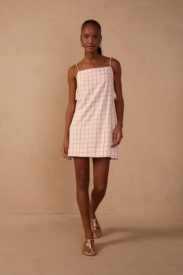 Short Linen Checkered Dress
