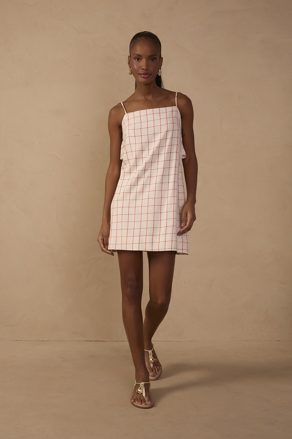 Short Linen Checkered Dress
