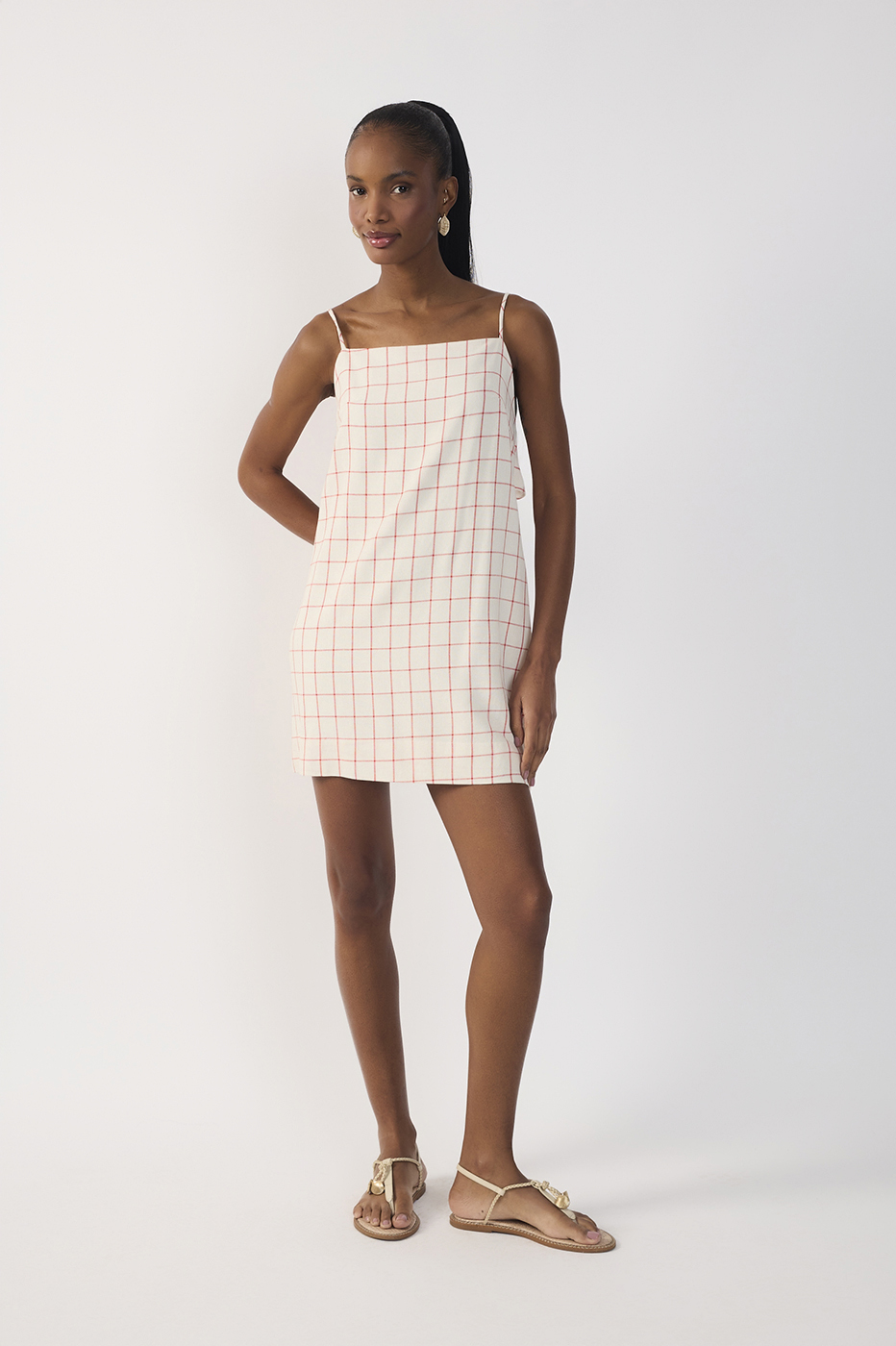 Short Linen Checkered Dress