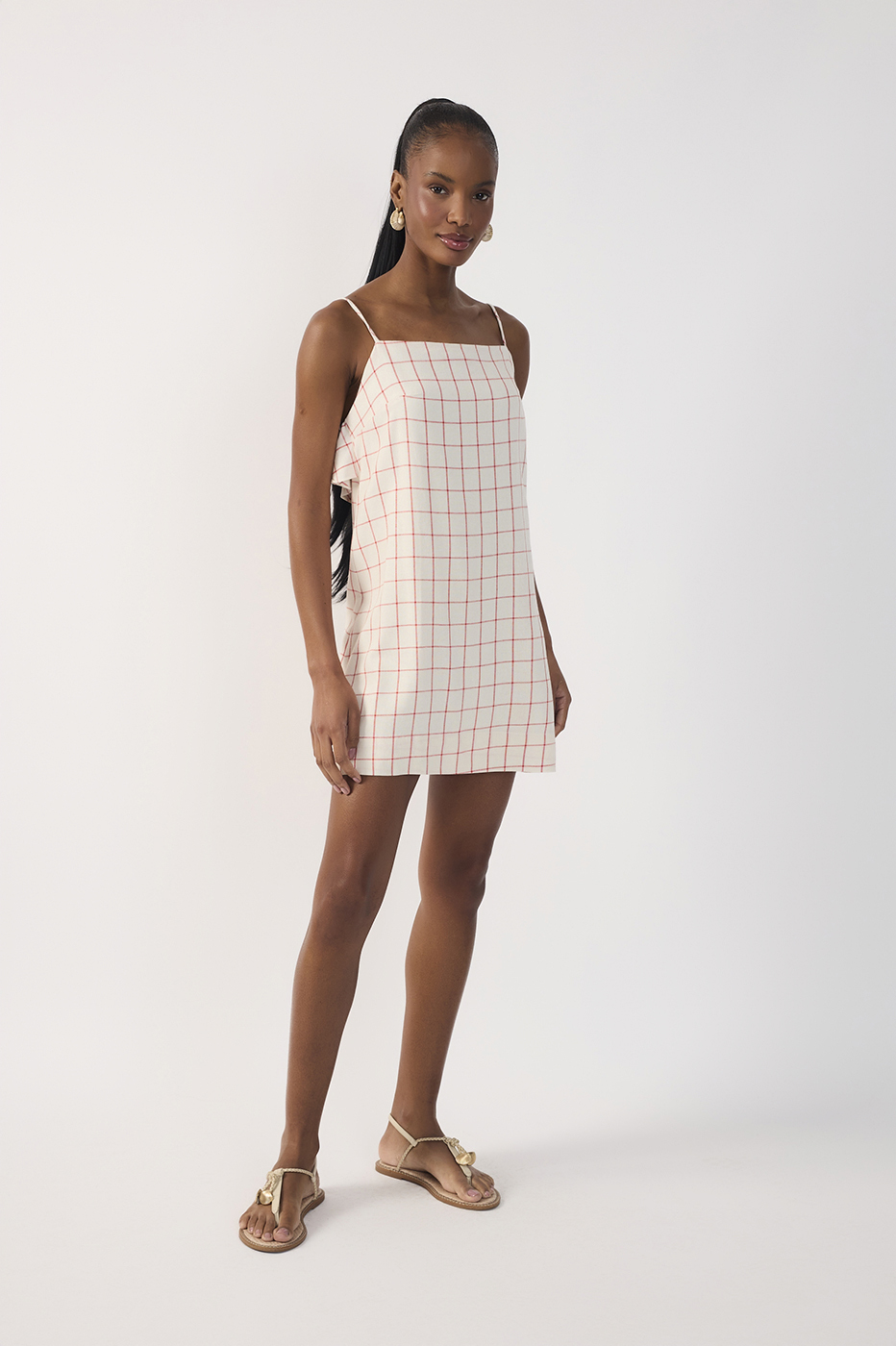 Short Linen Checkered Dress