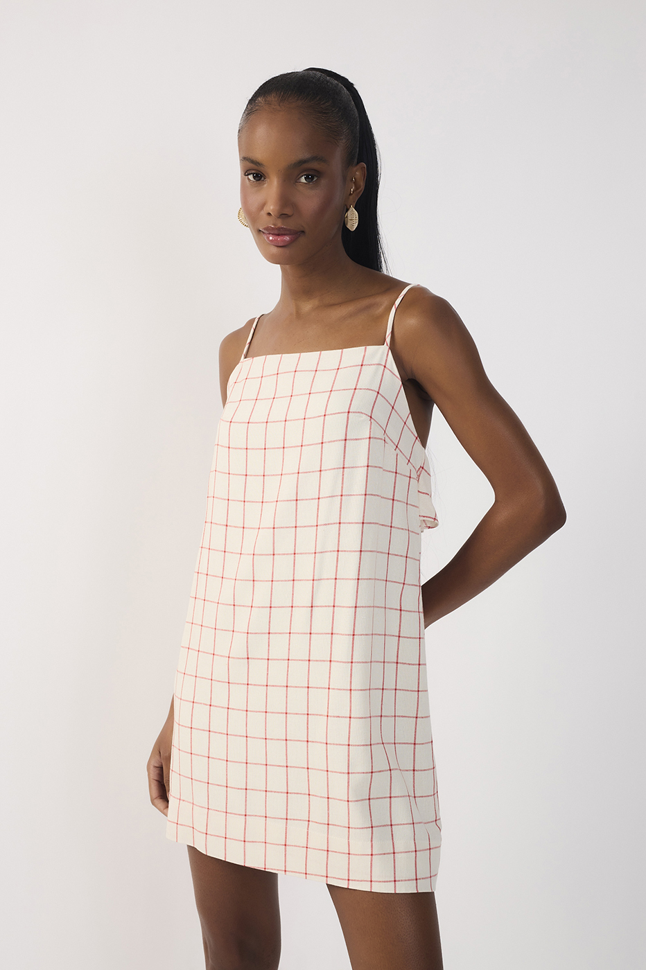 Short Linen Checkered Dress