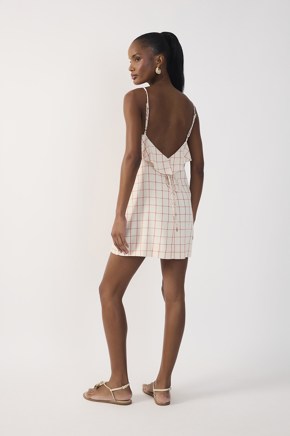 Short Linen Checkered Dress