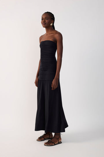 Strapless Frayed Jersey Dress