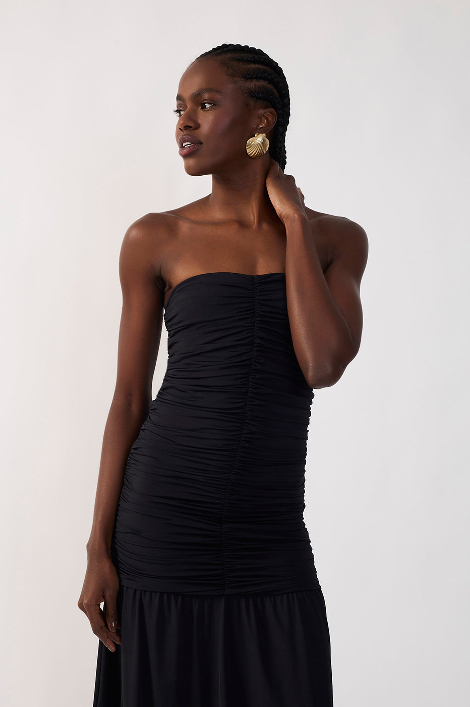 Strapless Frayed Jersey Dress