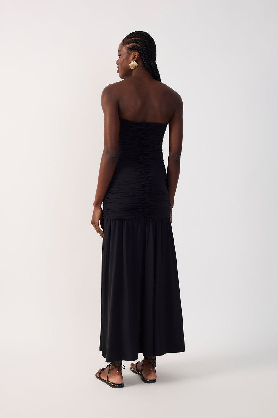 Strapless Frayed Jersey Dress