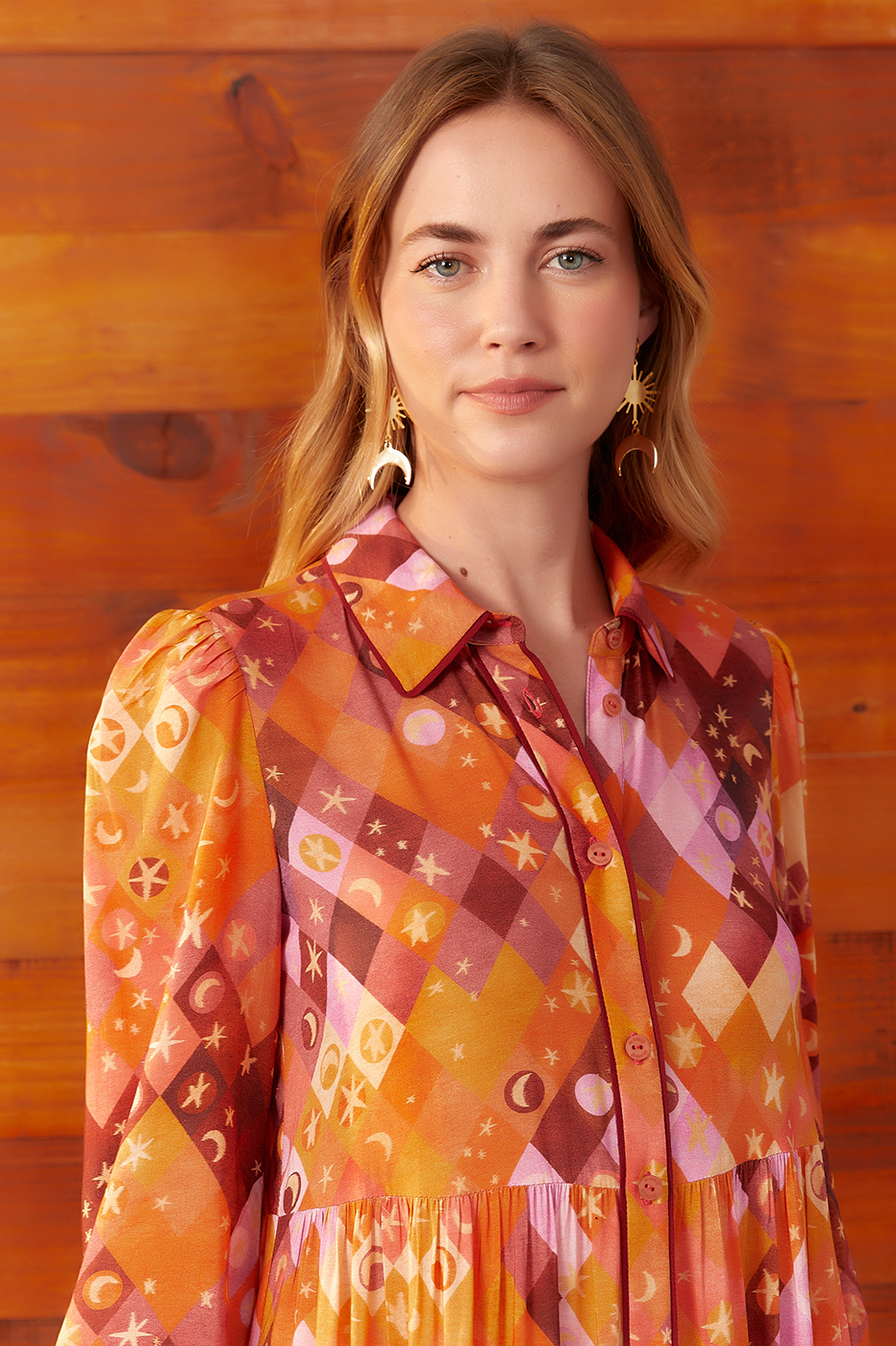 Orange Luna Buttoned Tiered Maxi Dress