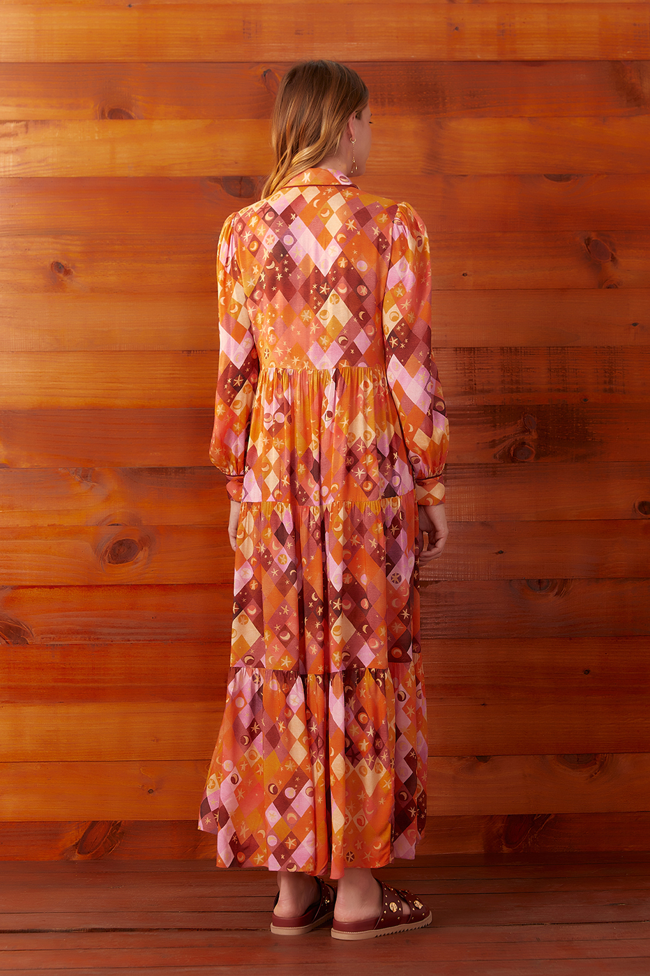 Orange Luna Buttoned Tiered Maxi Dress