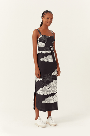 Midi Tricoline Sky Print Dress