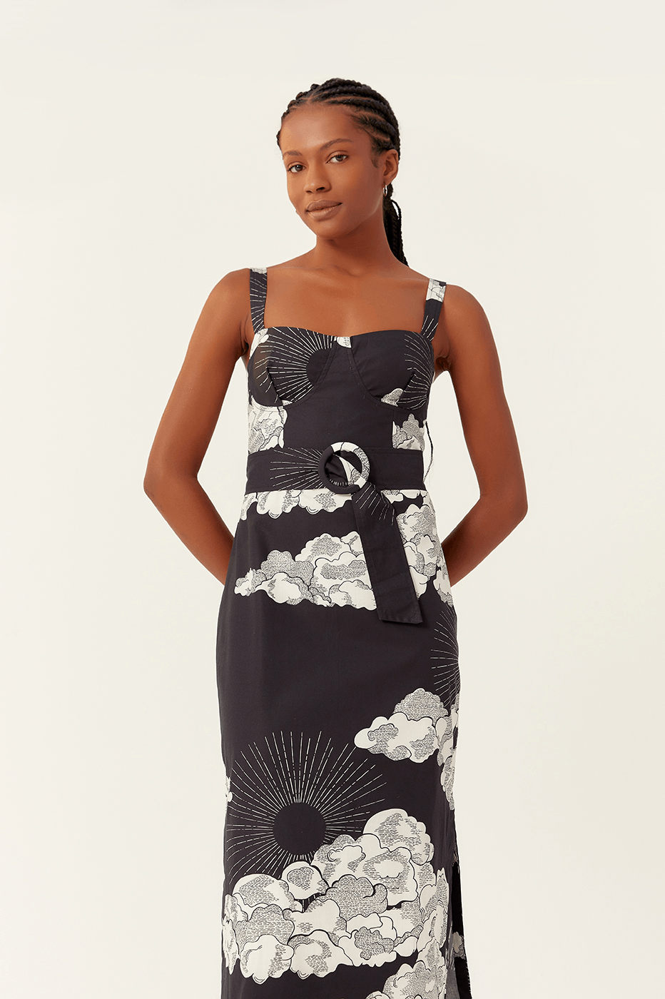 Midi Tricoline Sky Print Dress
