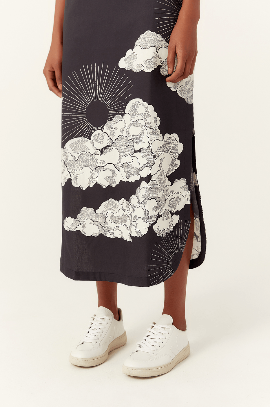 Midi Tricoline Sky Print Dress