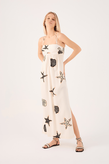 Cropped Linen Marinha Print Dress