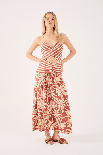 Cropped Crepe Bahia Mix Print Dress