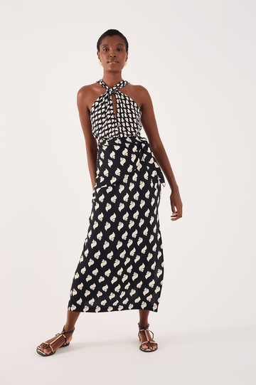 Cropped Crepe Liroranea Print Dress