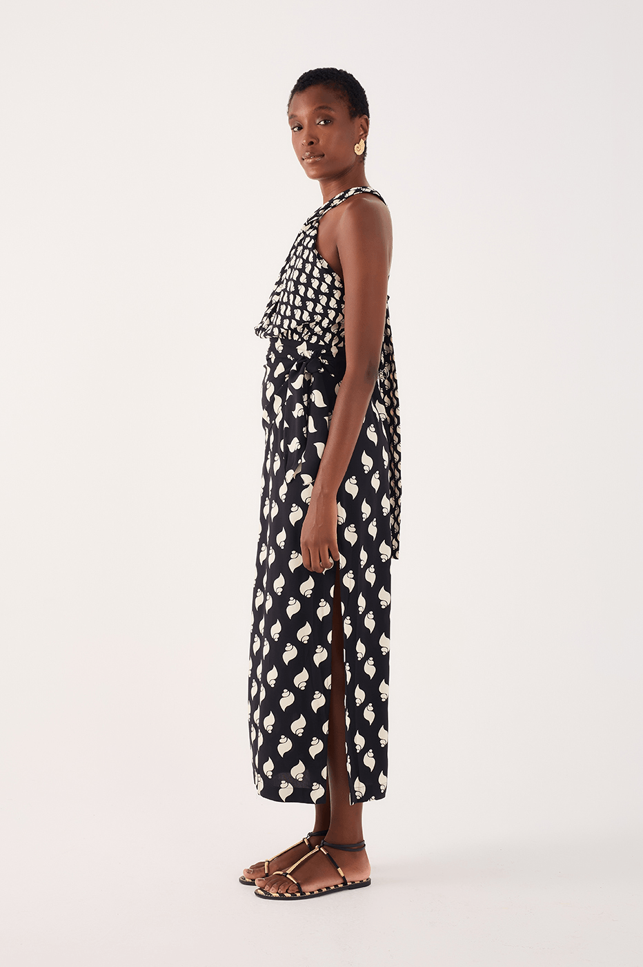 Cropped Crepe Liroranea Print Dress