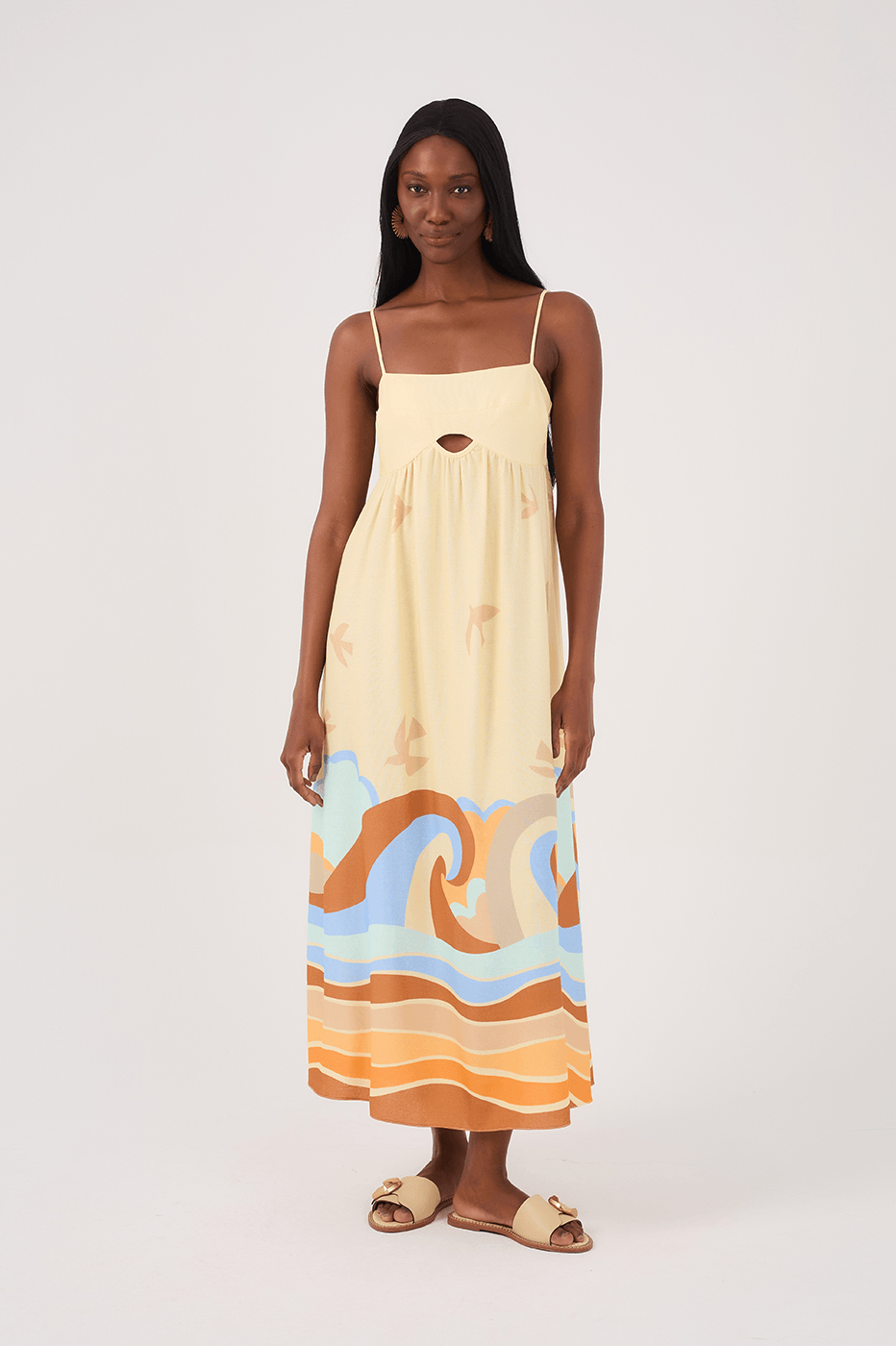 Midi Linen Sossego Print Dress