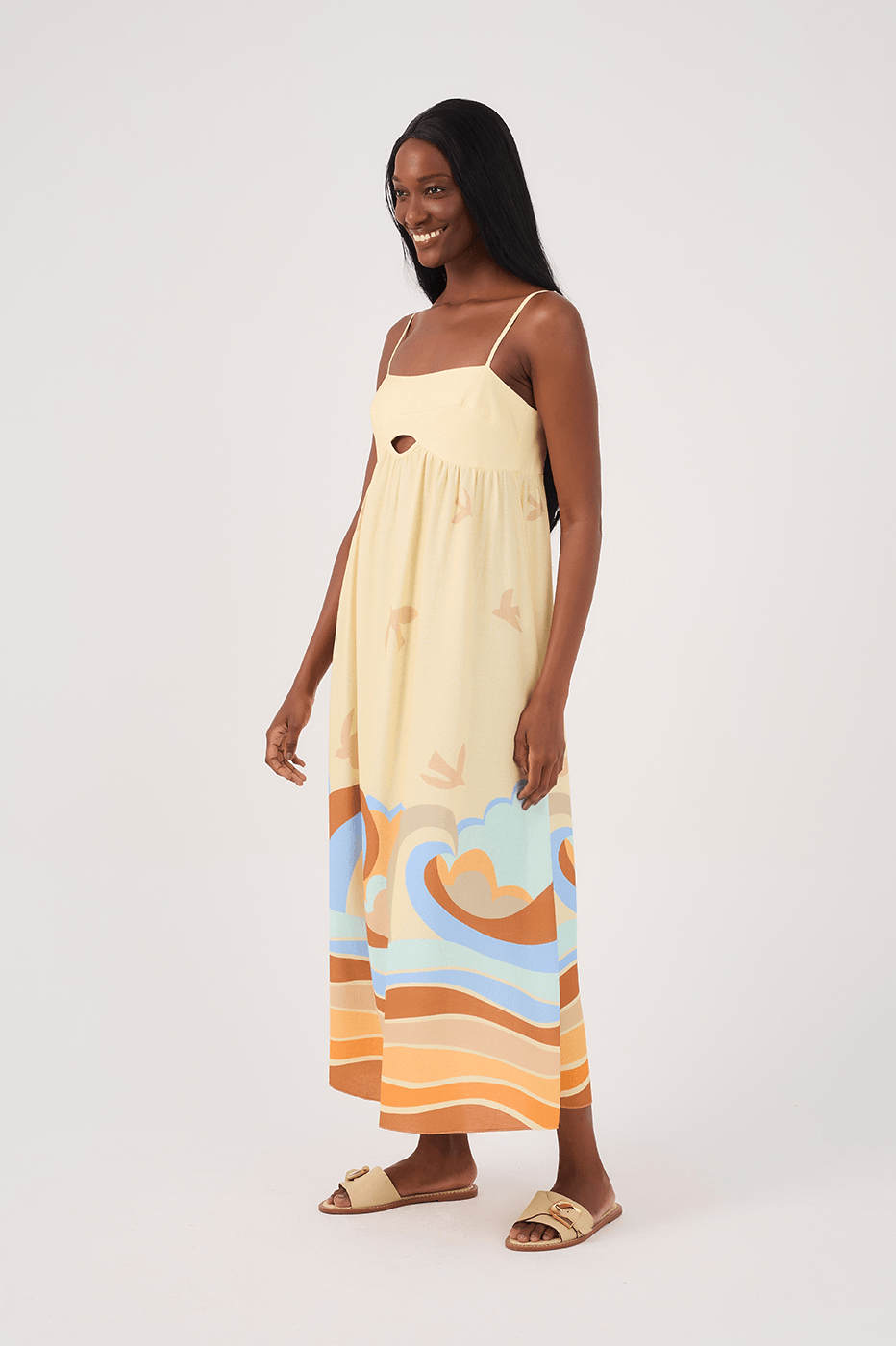 Midi Linen Sossego Print Dress