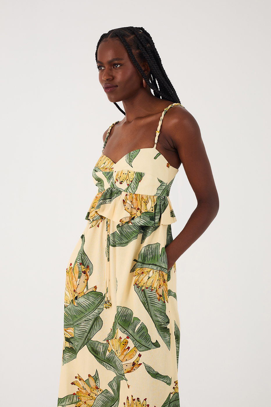 Linen Midi Dress with Paradise Print