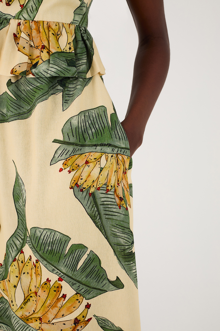 Linen Midi Dress with Paradise Print