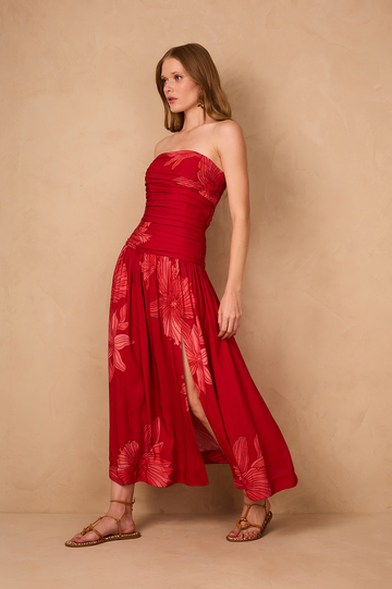 Red Orchid Ruched Bodice Removable Straps Maxi Dress