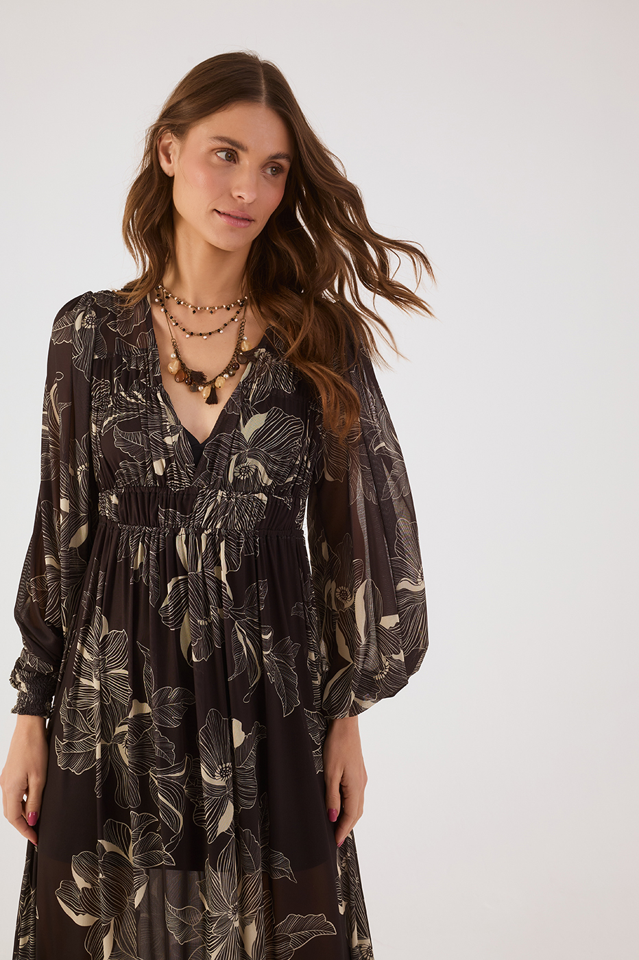 Brown Flora Tulle Maxi Dress