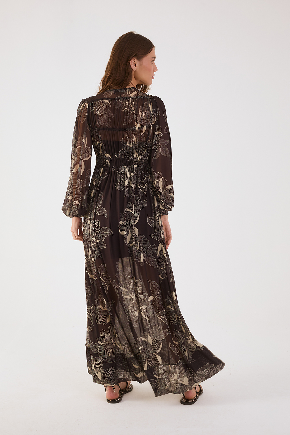 Brown Flora Tulle Maxi Dress