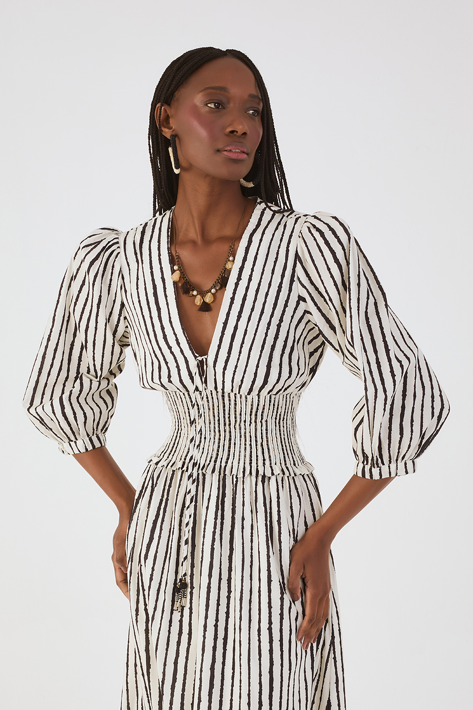 Bicolor Icarai V Neck  Midi Dress