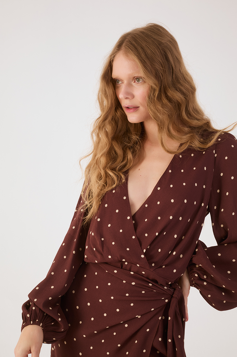 Brown Noite Wrap Crepe Mini Dress