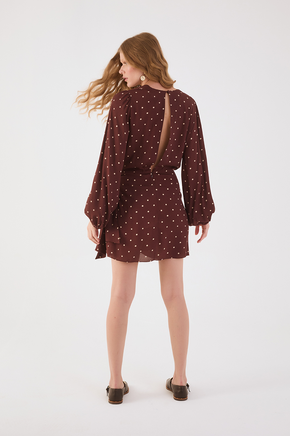 Brown Noite Wrap Crepe Mini Dress