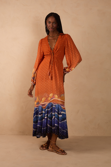 Orange Mare Alta Lurex Front Cut-Out Ties Maxi Dress
