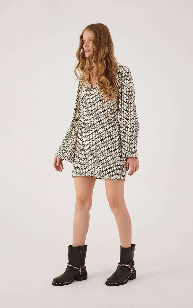 Black Ipanema Neckline Ties Kimono Sleeve Crepe Mini Dress